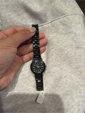 DKNY Black Ceramic Link Bracelet Watch with Gloss Finish